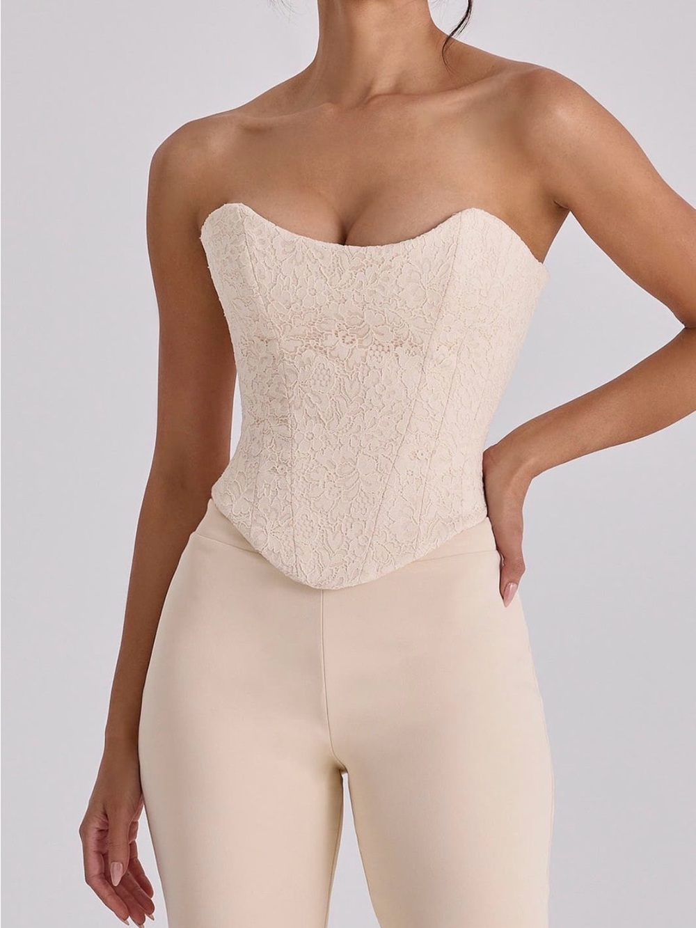 House of CB Cream Strapless Lace Corset Top